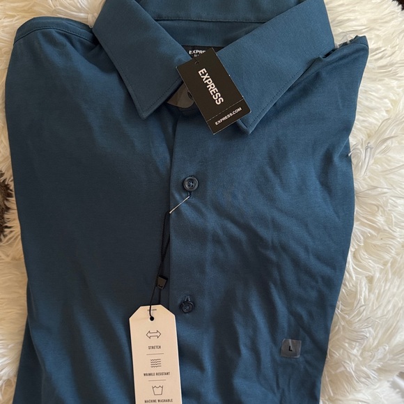 Express Men's Teal cotton stretch Casual Button Down Shirt - Picture 3 of 3